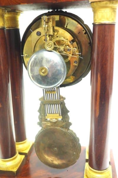 Fine Antique Flame Mahogany Mantel Clock French Striking Portico Mantle Clock French Striking Portico Antique Clocks 10