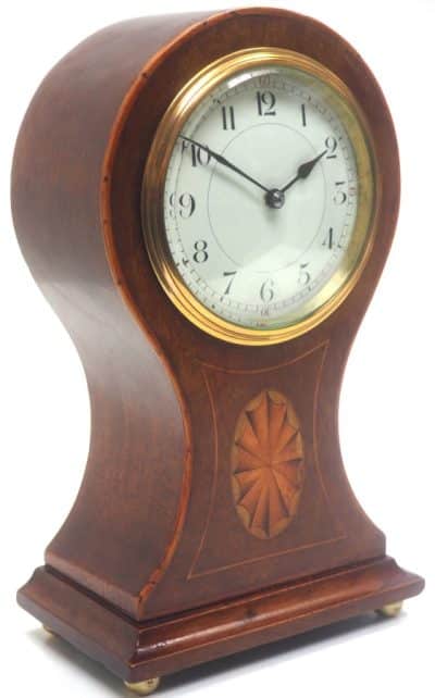Antique French 8-Day Balloon Mantel Clock – Solid Mahogany Case with Multi Wood Inlay Antique Clocks 7
