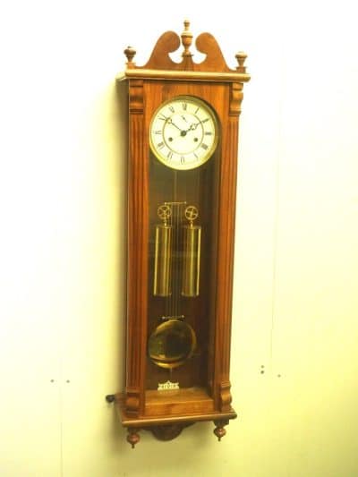 Solid Walnut Hermle Vienna Wall Clock 8 Day Weight Driven Striking Wall Clock Antique, Walnut, Antique Clocks 4