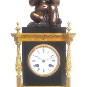 Antique Ormolu Bronze Mantel Clock Trumpet Playing Child Solid Bronze Bell Striking 8-Day Mantle Clock bronze Antique Clocks