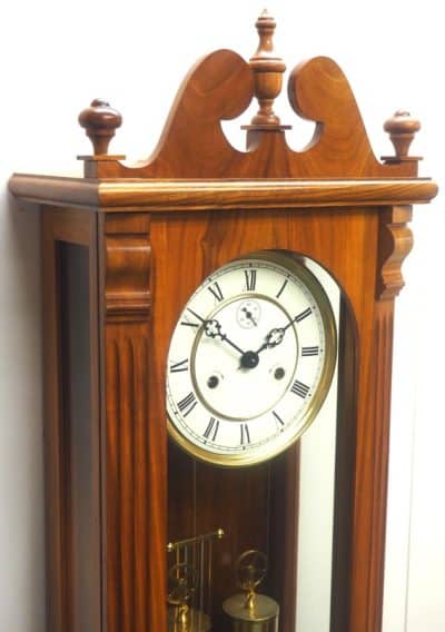 Solid Walnut Hermle Vienna Wall Clock 8 Day Weight Driven Striking Wall Clock Antique, Walnut, Antique Clocks 11