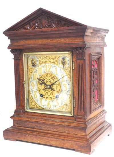 Interesting Antique German Oak 8-Day Mantel Clock Quarter Striking Bracket Clock by W&H architectural Antique Clocks 8