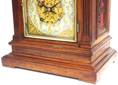 Interesting Antique German Oak 8-Day Mantel Clock Quarter Striking Bracket Clock by W&H architectural Antique Clocks 7