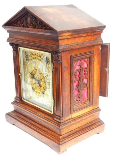 Interesting Antique German Oak 8-Day Mantel Clock Quarter Striking Bracket Clock by W&H - Image 4