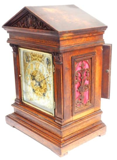 Interesting Antique German Oak 8-Day Mantel Clock Quarter Striking Bracket Clock by W&H architectural Antique Clocks 6