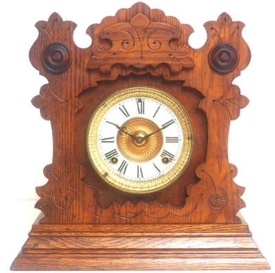 Fantastic American Gingerbread Mantel Clock – Antique 8 Day Striking Mantle Clock By Ansonia