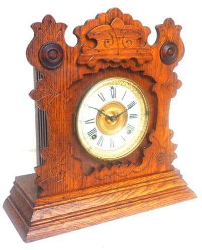 Fantastic American Gingerbread Mantel Clock – Antique 8 Day Striking Mantle Clock By Ansonia Ansonia Antique Clocks 13