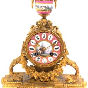 Pink Sevres Gilt Mantle Clock C1880