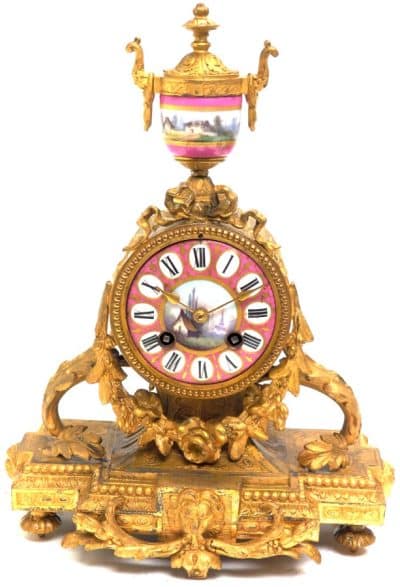 Pink Sevres Gilt Mantle Clock C1880