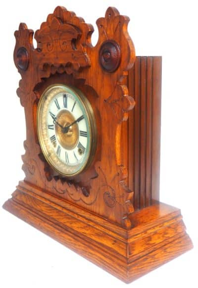 Fantastic American Gingerbread Mantel Clock – Antique 8 Day Striking Mantle Clock By Ansonia Ansonia Antique Clocks 8