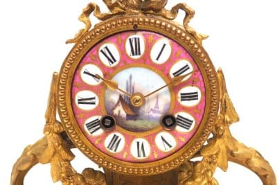 Antique French Mantel Clock – 8-Day Striking Pink Sevres Gilt Mantle Clock C1880