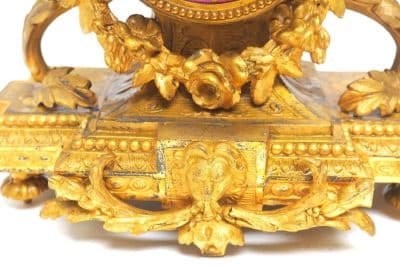 Antique French Mantel Clock – 8-Day Striking Pink Sevres Gilt Mantle Clock C1880