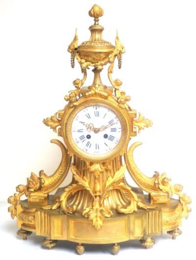 Impressive French Ormolu Bronze Mantel Clock Sought Scrolling Floral Case Striking 8-Day Mantle Clock