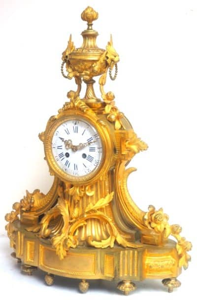 Impressive French Ormolu Bronze Mantel Clock Sought Scrolling Floral Case Striking 8-Day Mantle Clock french mantle clock Antique Clocks 4