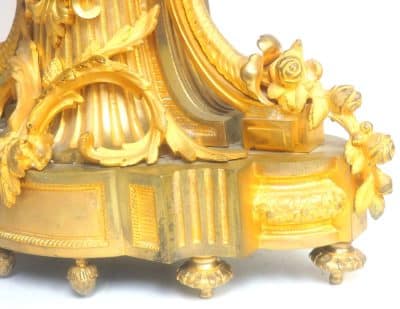 Impressive French Ormolu Bronze Mantel Clock Sought Scrolling Floral Case Striking 8-Day Mantle Clock - Image 11