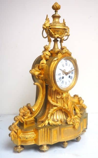 Impressive French Ormolu Bronze Mantel Clock Sought Scrolling Floral Case Striking 8-Day Mantle Clock french mantle clock Antique Clocks 11