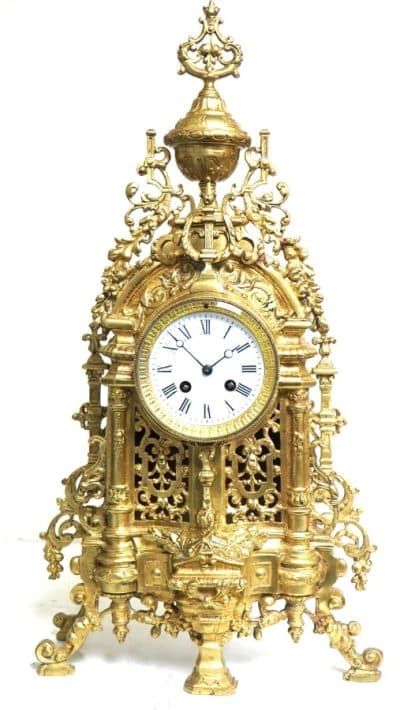 Fine French Ormolu Mantel Clock Scrolling Floral Case Striking 8-Day Mantle Clock French Ormolu Antique Clocks 3