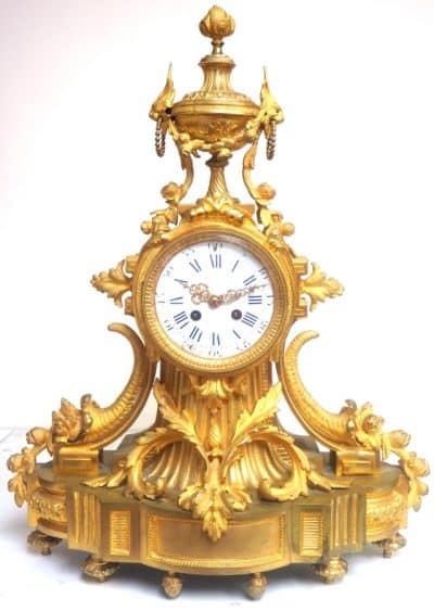 Impressive French Ormolu Bronze Mantel Clock Sought Scrolling Floral Case Striking 8-Day Mantle Clock french mantle clock Antique Clocks 7
