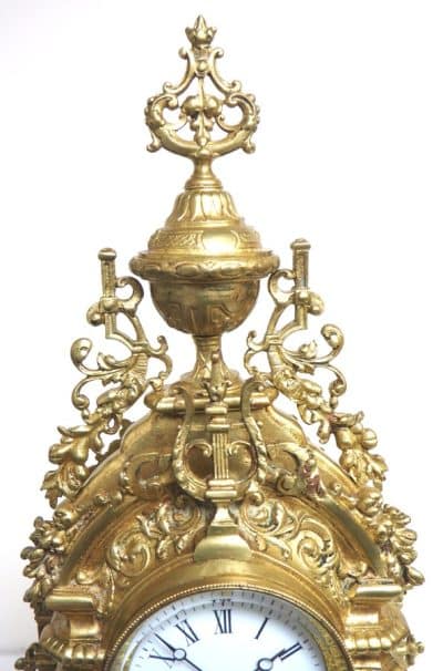 Fine French Ormolu Mantel Clock Scrolling Floral Case Striking 8-Day Mantle Clock French Ormolu Antique Clocks 4