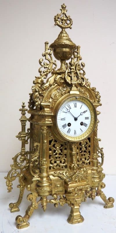Fine French Ormolu Mantel Clock Scrolling Floral Case Striking 8-Day Mantle Clock French Ormolu Antique Clocks 5
