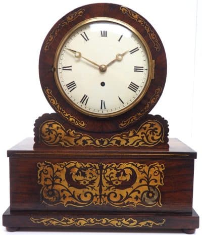 A fine English Regency rosewood fusee mantle clock – Inlaid Drumhead Bracket Clock bracket clock Antique Clocks 3