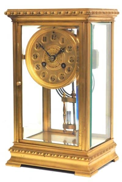 French Table Regulator Mantel Clock Rare Compensating Pendulum 8 Day 4 Glass Mantel Clock - Image 4