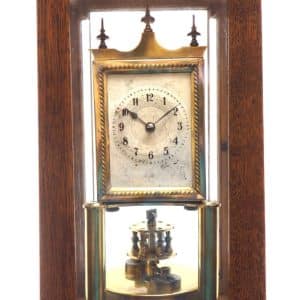 German Gustav Becker for BHA 400-Day Clock With disc pendulum silver & brass dial in Oak Case gustav becker Antique Clocks