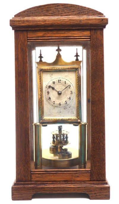 German Gustav Becker for BHA 400-Day Clock With disc pendulum silver & brass dial in Oak Case gustav becker Antique Clocks 3