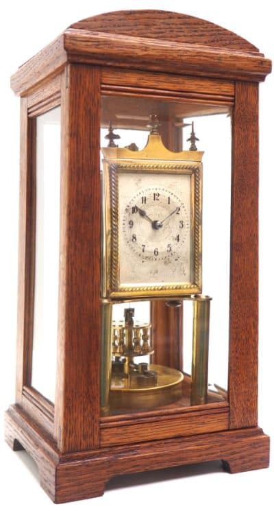 German Gustav Becker for BHA 400-Day Clock With disc pendulum silver & brass dial in Oak Case - Image 2