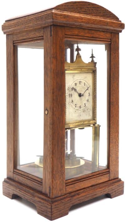 German Gustav Becker for BHA 400-Day Clock With disc pendulum silver & brass dial in Oak Case - Image 8