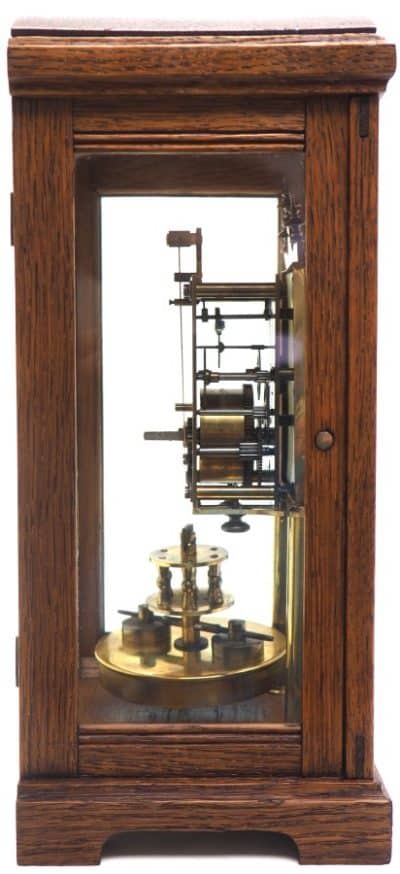 German Gustav Becker for BHA 400-Day Clock With disc pendulum silver & brass dial in Oak Case gustav becker Antique Clocks 8