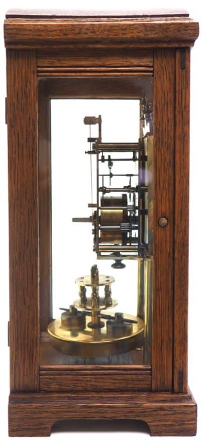German Gustav Becker for BHA 400-Day Clock With disc pendulum silver & brass dial in Oak Case - Image 6