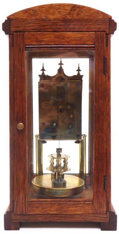 German Gustav Becker for BHA 400-Day Clock With disc pendulum silver & brass dial in Oak Case - Image 5