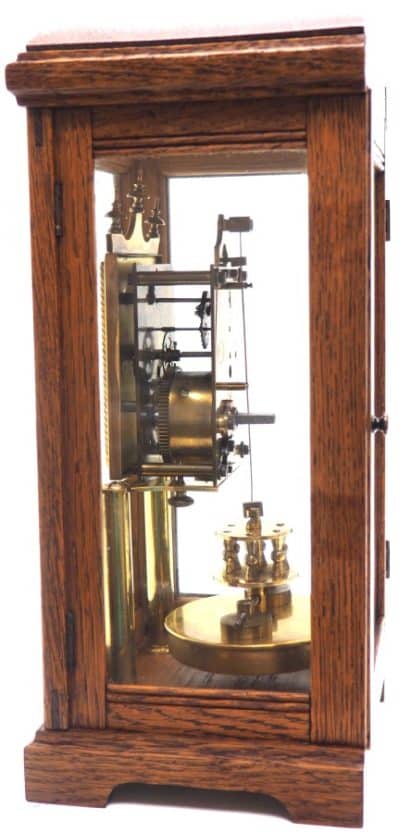 German Gustav Becker for BHA 400-Day Clock With disc pendulum silver & brass dial in Oak Case - Image 3