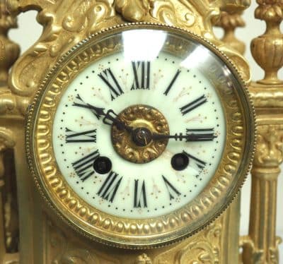 Antique Candelabra 8-Day Clock Set French Striking Ormolu Bronze Mantel Clock C1880 - Image 3