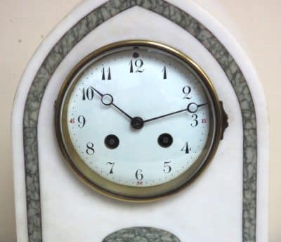 Fine French 8-Day White Marble Mantel Clock – Striking Clock Inlaid Lancet Case Mantel Clock Antique Clocks 11