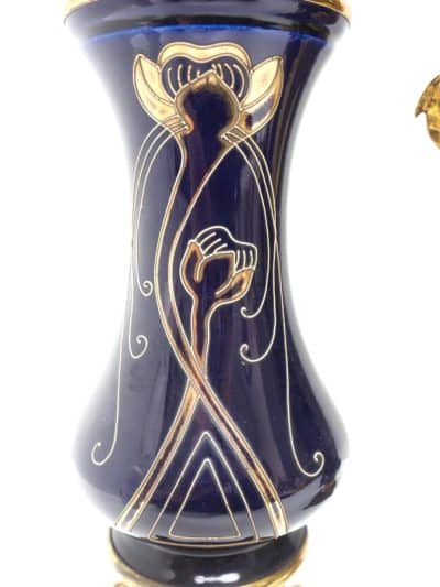 Incredible Electric Blue Art Nouveau Bulbous Tulip 5 Branch Candelabra Mantel Clock Set - Image 5