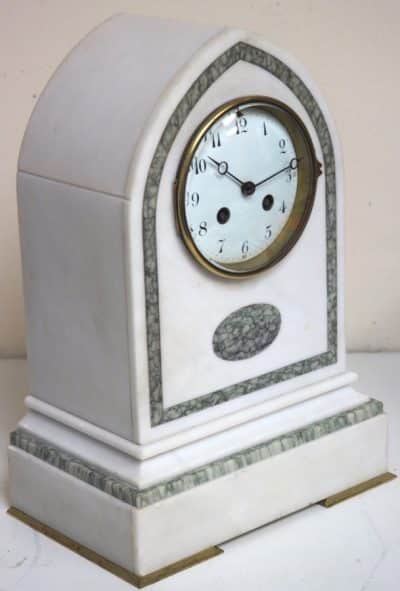 Fine French 8-Day White Marble Mantel Clock – Striking Clock Inlaid Lancet Case - Image 7