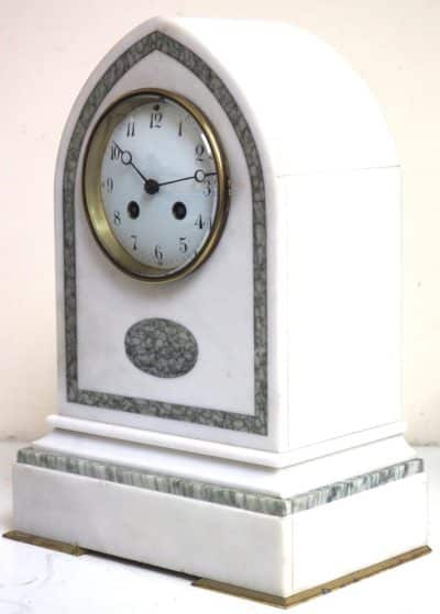 Fine French 8-Day White Marble Mantel Clock – Striking Clock Inlaid Lancet Case Mantel Clock Antique Clocks 8