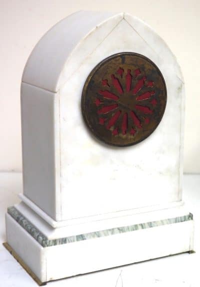 Fine French 8-Day White Marble Mantel Clock – Striking Clock Inlaid Lancet Case Mantel Clock Antique Clocks 7
