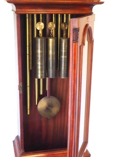 Edwardian Longcase Clock solid mahogany musical Grandfather clock Dual Chime On Tubular Bells Antique Clocks 5
