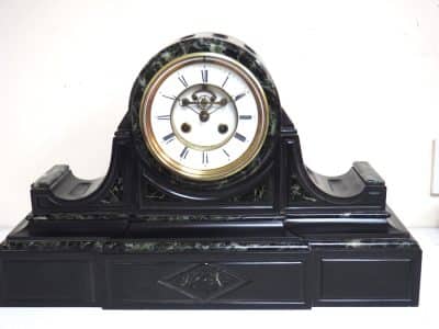Marvellous French 8-Day Striking Slate Clock – Grey Marble Inlay Visible Escapement= Antique French Antique Clocks 3