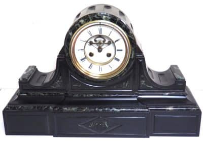 Marvellous French 8-Day Striking Slate Clock – Grey Marble Inlay Visible Escapement= Antique French Antique Clocks 11