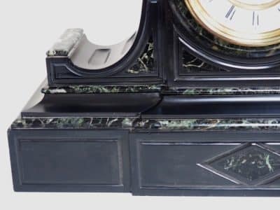 Marvellous French 8-Day Striking Slate Clock – Grey Marble Inlay Visible Escapement= - Image 8