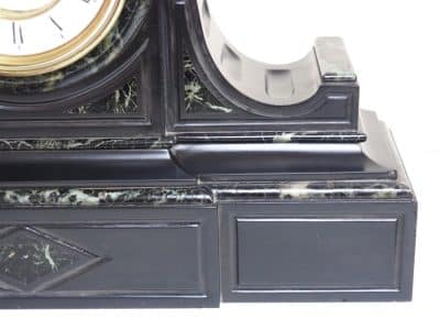 Marvellous French 8-Day Striking Slate Clock – Grey Marble Inlay Visible Escapement= Antique French Antique Clocks 9
