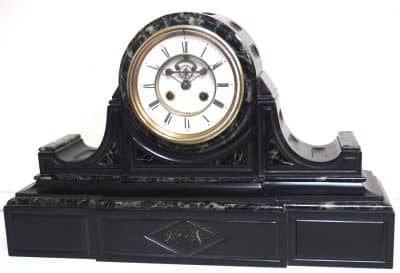 Marvellous French 8-Day Striking Slate Clock – Grey Marble Inlay Visible Escapement= Antique French Antique Clocks 8