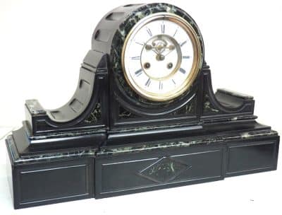 Marvellous French 8-Day Striking Slate Clock – Grey Marble Inlay Visible Escapement= Antique French Antique Clocks 7