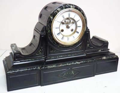 Marvellous French 8-Day Striking Slate Clock – Grey Marble Inlay Visible Escapement= Antique French Antique Clocks 6
