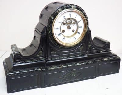 Marvellous French 8-Day Striking Slate Clock – Grey Marble Inlay Visible Escapement= - Image 4