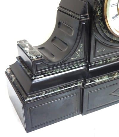 Marvellous French 8-Day Striking Slate Clock – Grey Marble Inlay Visible Escapement= - Image 3
